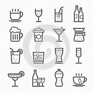 Beverage symbol line icon set