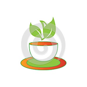 Beverage tea logo vector illustration of color leaf and glass design