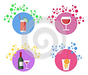 Beverages, Cocktails Vector Illustrations Set