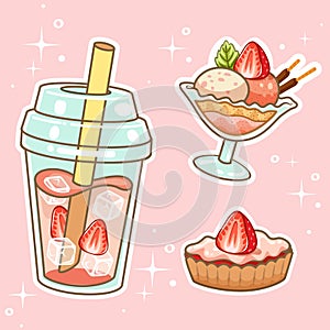 Beverages with sweetmeats. Hand drawn set collection