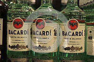 Beverwijk, the Netherlands, december 15th 2018: Bacardi Rum bottles in liquor store