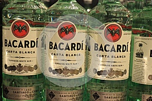 Beverwijk, the Netherlands, december 15th 2018: Bacardi Rum bottles in liquor store