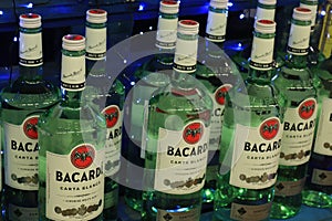 Beverwijk, the Netherlands, december 15th 2018: Bacardi Rum bottles in liquor store