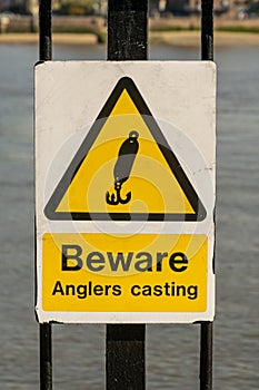Beware Anglers Casting Warning Sign