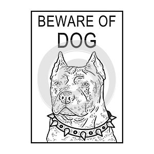 Beware of angry dog sketch engraving vector