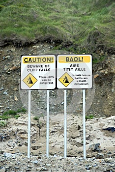 Beware of cliff falls signs