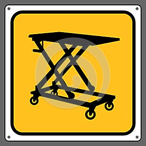 Beware of the dangers of manual forklifts.,Caution sign