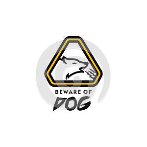 Beware of dog warning sign danger triangle in yellow color vector icon logo illustration