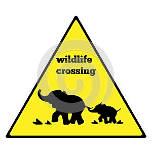 Beware elephant traffic sign. Elephant warning traffic sign. Warning traffic sign isolated on a white background. Wildlife Crossin