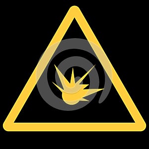 Beware of explosives sign in yellow triangle shape