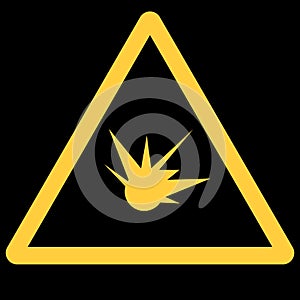 Beware of explosives sign in yellow triangle shape photo