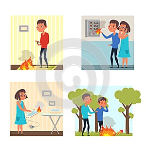 Beware of fire flat illustrations set