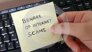 Beware of internet scams. Scam alert and awareness.