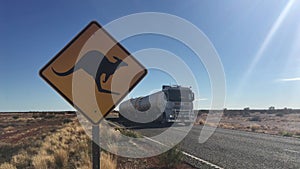 Beware of the kangaroo road sign on Stuart highway in central Australia outba