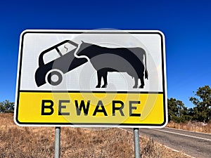 Beware of livestock road sign