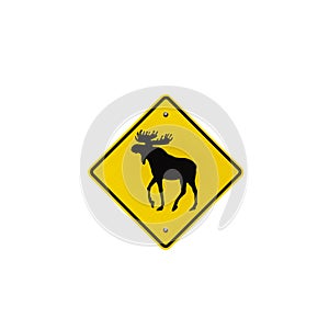 Beware of moose road sign in National Park, Quebec, . Watch out for moose