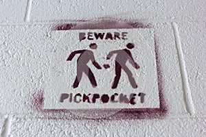 Beware of pickpocket sign in Lisbon in Portugal