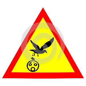 Beware of seagulls pooping warning sign vector graphics