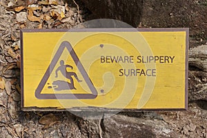 Beware slippery surface sign