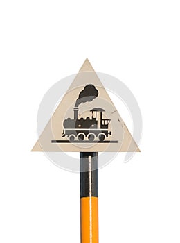 Beware of train sign isolated on white background
