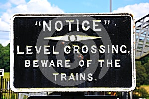 Beware of trains sign.