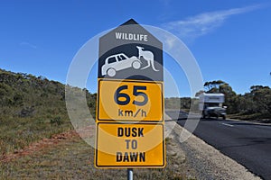 Beware of the wildlife road sign in Tasmania Australia