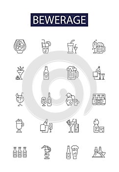 Bewerage line vector icons and signs. Elixir, Malt, Slurp, Julip, Soda, Nougat, Sarsaparilla, Mead outline vector photo