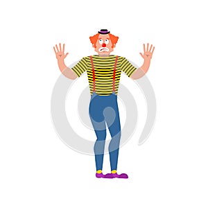 Bewildered Clown. mixed-up funnyman. at loss harlequin. Vector illustration photo