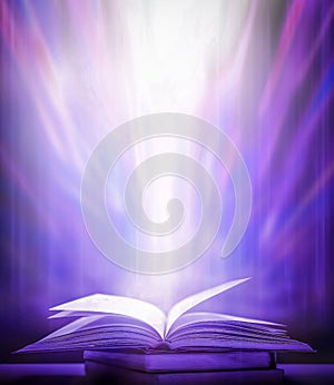 Bewitched Book With Magic Glows In The Darkness The blurred book that is bewitched with magic, the magic light in the dark, with.