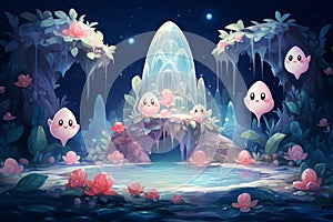 Bewitching moonstone fountains in Fantasy - Generative AI