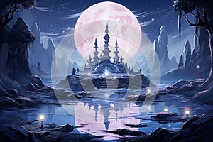 Bewitching moonstone fountains in Fantasy - Generative AI