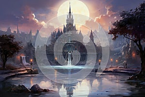 Bewitching moonstone fountains in Fantasy - Generative AI