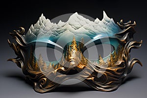 Bewitching Reflexion mountains mask light. Generate ai