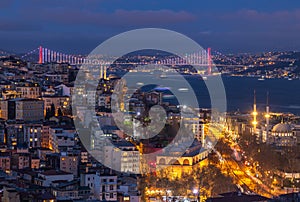 Beyoglu District and Bosphorus Bridge at Night