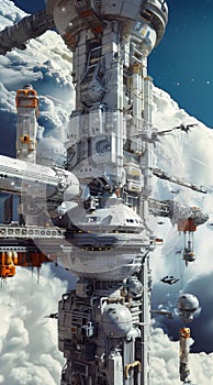 Beyond the Clouds: A Sci-Fi Journey Through a Sky City Gas Stati photo