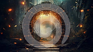 Beyond the gate lies an enigmatic portal to another dimension. AI Generative