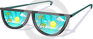 Sun Glasses with tropical Beach Reflexion - Vacation Vector photo