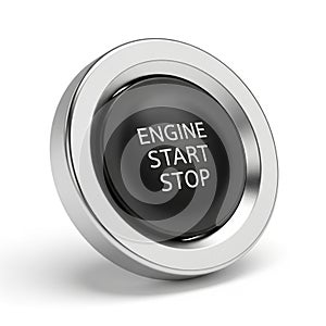 Black Engine Start Stop Button with Silver Bezel on White Background