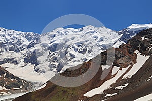 Bezengi glacier and the glacial landscape. Main Caucasian Range.