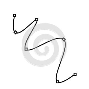 Bezier curve symbol. Control point path. Line and anchor shape. Vector design tool.