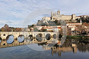 Beziers cathedral and old bridge photo