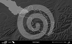 Bezirk Bregenz outlined, Austria. Grayscale