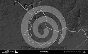 Bezirk Eferding outlined, Austria. Grayscale