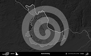 Bezirk Eferding highlighted, Austria. Grayscale