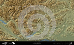 Bezirk Feldkirchen outlined, Austria. Physical