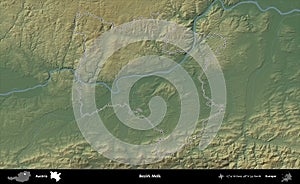 Bezirk Melk outlined, Austria. Physical
