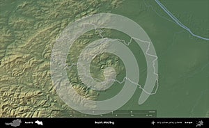 Bezirk Modling outlined, Austria. Physical