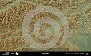 Bezirk Murtal outlined, Austria. Physical