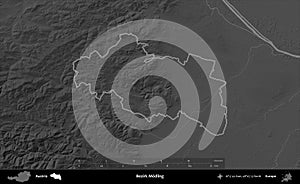 Bezirk Modling outlined, Austria. Grayscale