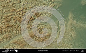 Bezirk Neunkirchen outlined, Austria. Physical